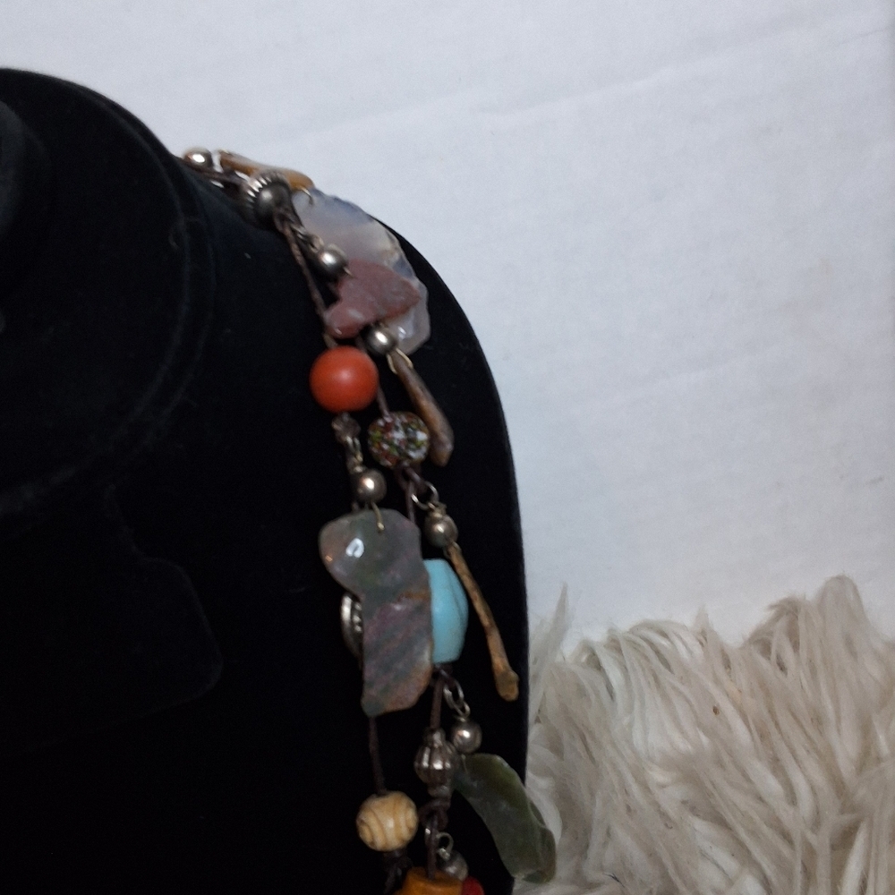 Artisan Handcrafted Double Strand Festival Necklace In Agate And Jaspers - Picture 8 of 13